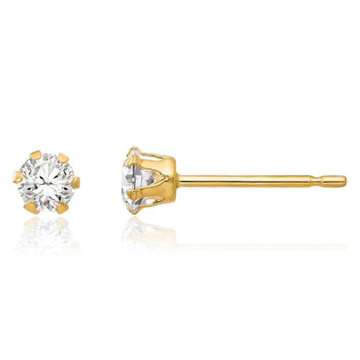 14K Solid Yellow Gold Cubic Zirconia CZ Stud Earrings