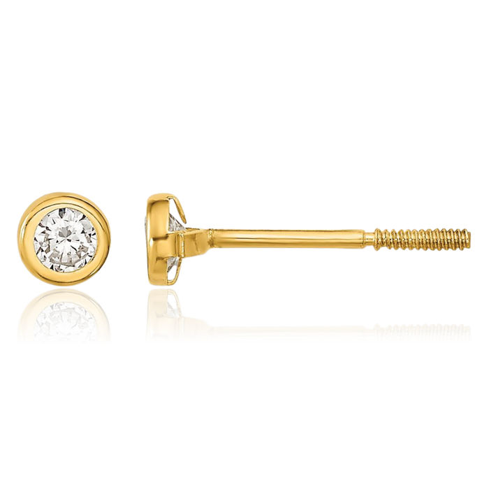 14K Solid Yellow Gold Cubic Zirconia CZ Stud Earrings