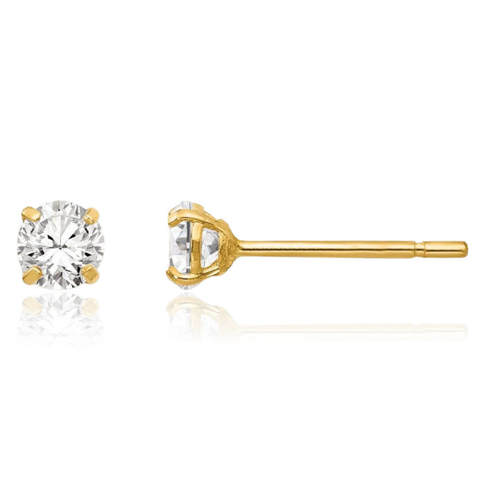 14K Solid Yellow Gold Cubic Zirconia CZ Stud Earrings