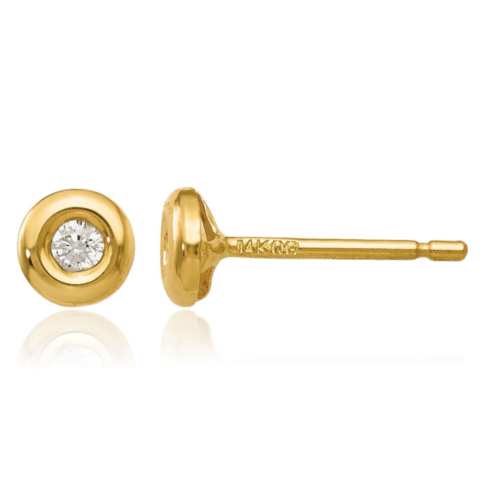 14K Solid Yellow Gold Cubic Zirconia CZ Stud Earrings