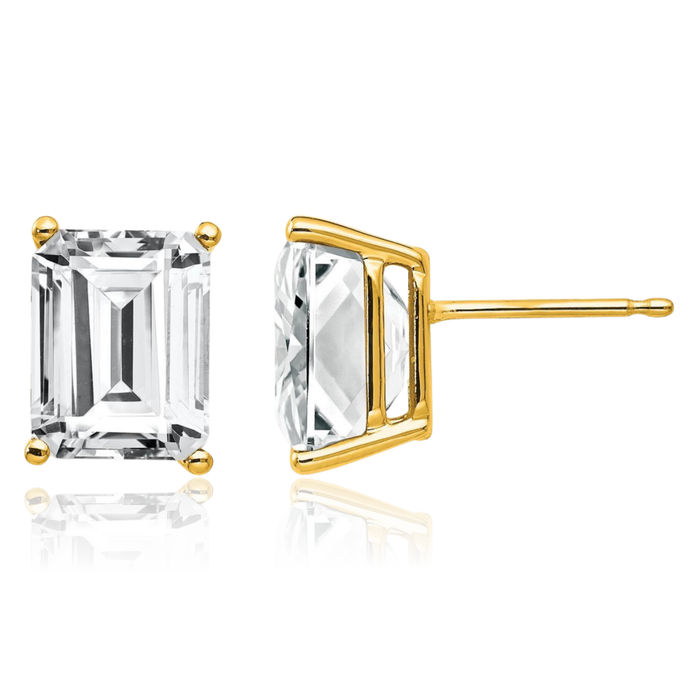 14K Solid Yellow Gold Cubic Zirconia CZ Studs Gemstone Solitaire Earrings April Birthstone Jewelry