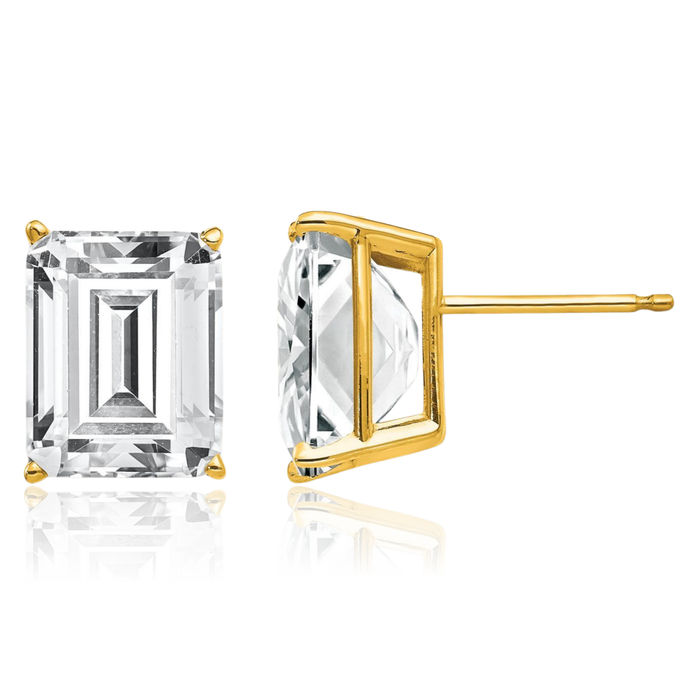 14K Solid Yellow Gold Cubic Zirconia CZ Studs Gemstone Solitaire Earrings April Birthstone Jewelry