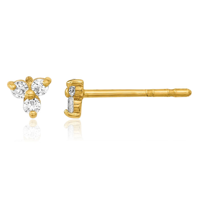 14K Solid Yellow Gold Cubic Zirconia CZ Triangle Stud Earrings