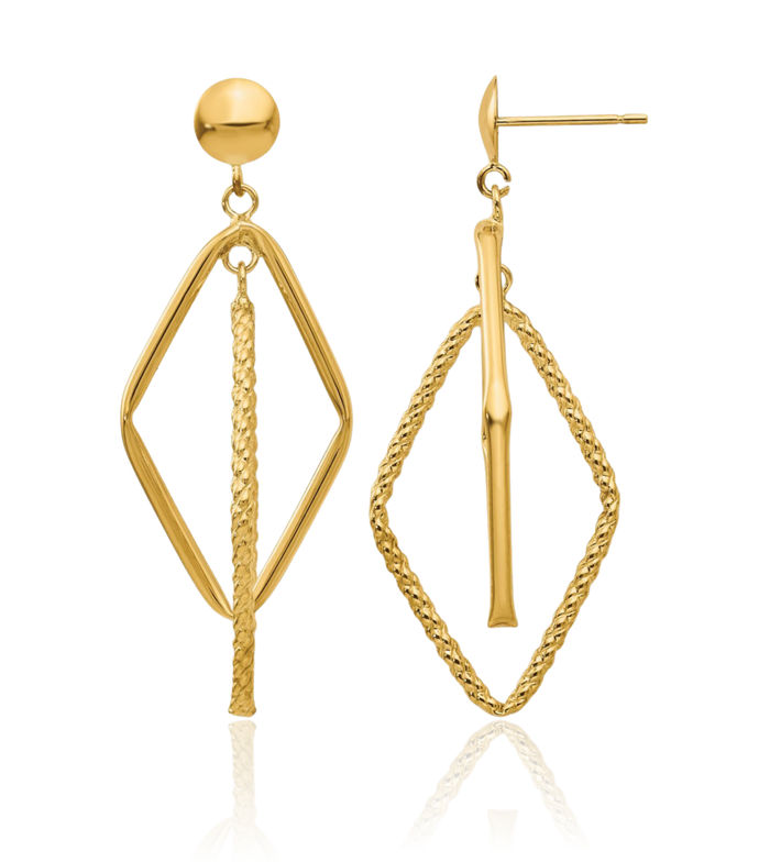 14K Solid Yellow Gold Drop Dangle Earrings