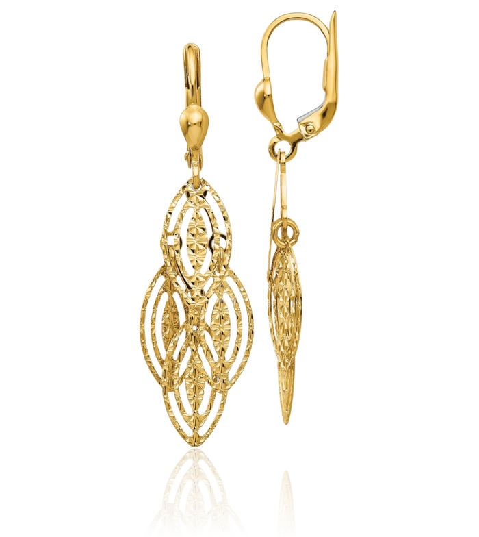 14K Solid Yellow Gold Drop Dangle Earrings