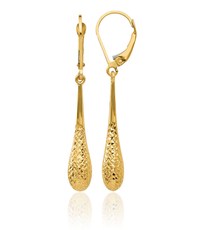 14K Solid Yellow Gold Drop Dangle Earrings