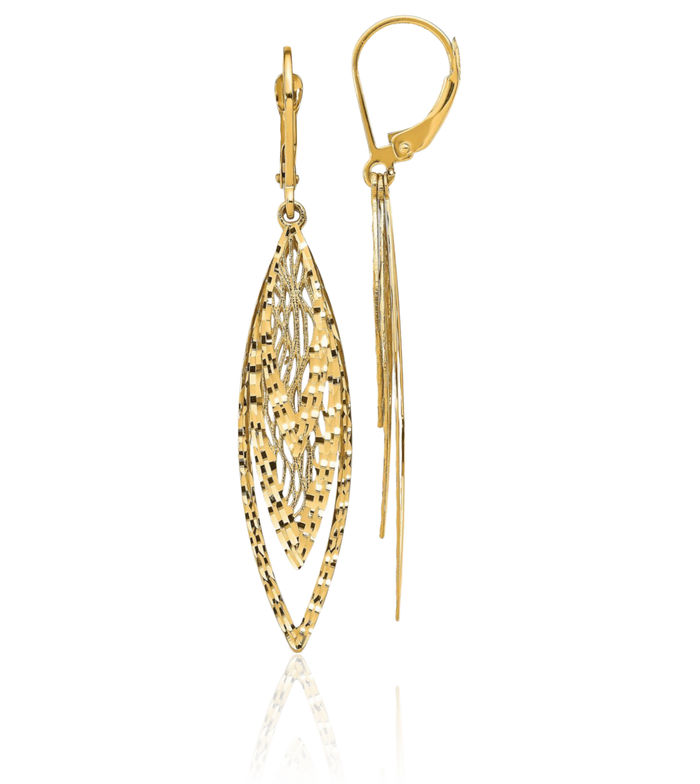 14K Solid Yellow Gold Drop Dangle Earrings