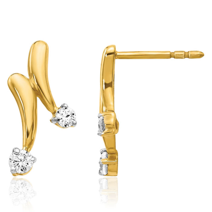 14K Solid Yellow Gold Diamond Drop Dangle Earrings