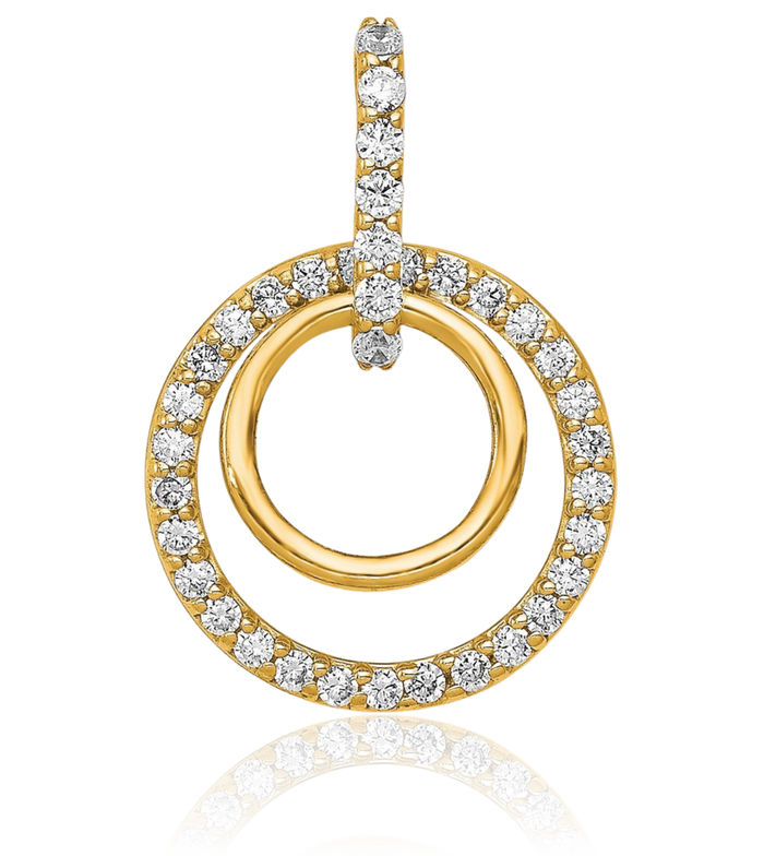 14K Solid Yellow Gold Diamond Double Circle Round Dangling Necklace Chain Pendant Charm