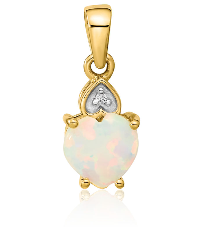 14K Solid Yellow Gold Diamond Opal Heart Necklace Charm Gemstone Pendant