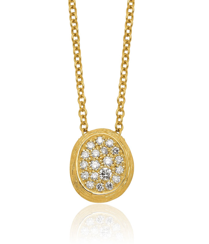 14K Solid Yellow Gold Diamond Oval Geometric Necklace Chain