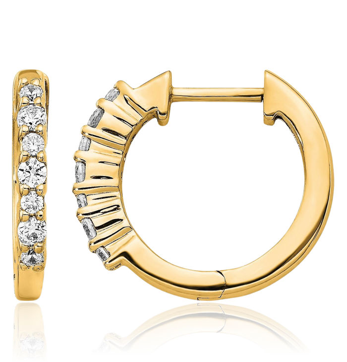 14K Solid Yellow Gold Diamond Round Small Hoop Earrings