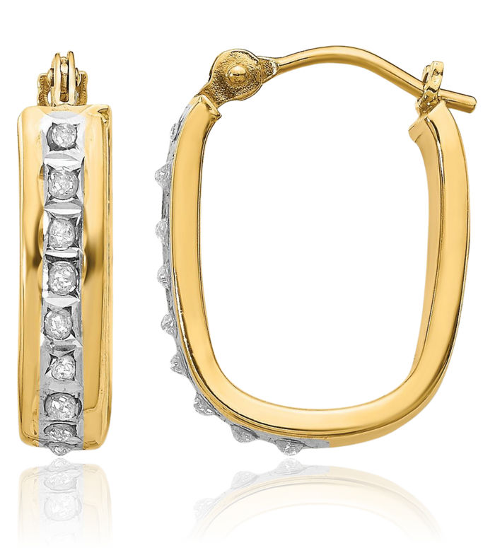 14K Solid Yellow Gold Diamond Square Small Hoop Earrings