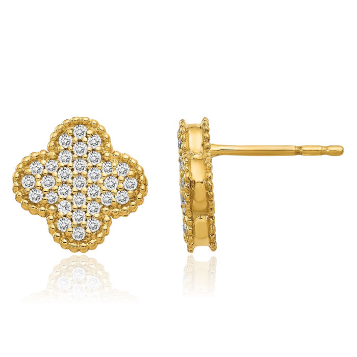 14K Solid Yellow Gold Diamond Stud Earrings