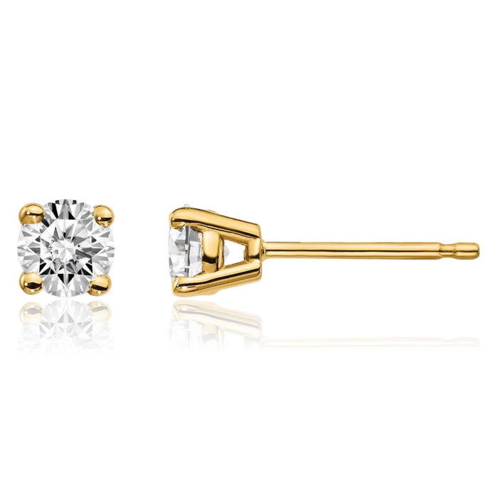 14K Solid Yellow Gold Diamond Stud Earrings