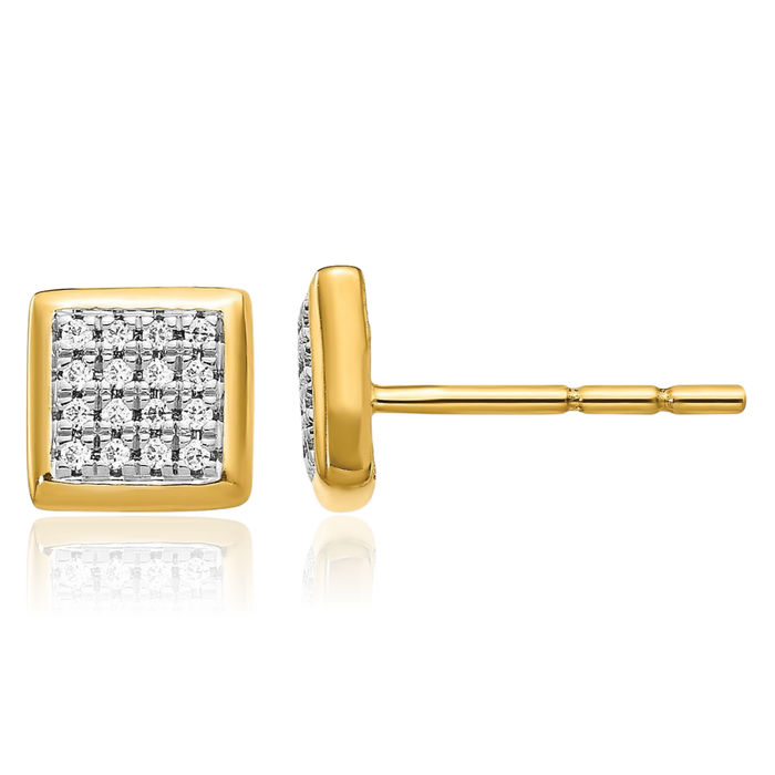 14K Solid Yellow Gold Diamond Stud Earrings