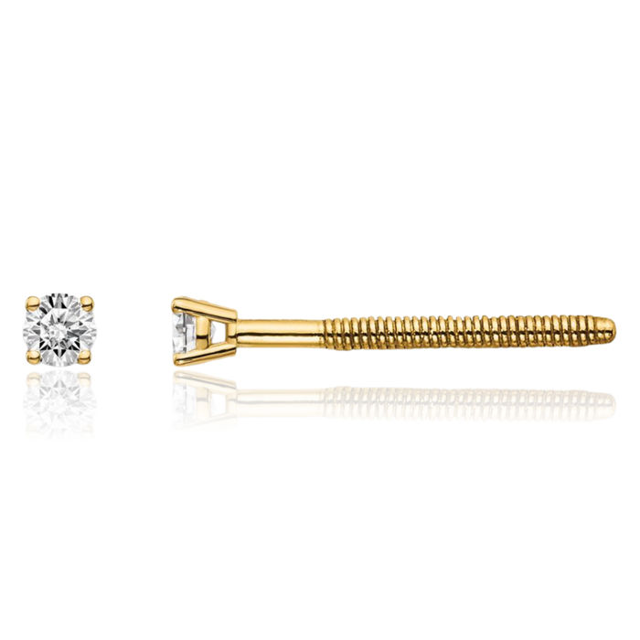 14K Solid Yellow Gold Diamond Studs Post Screw Back Earrings