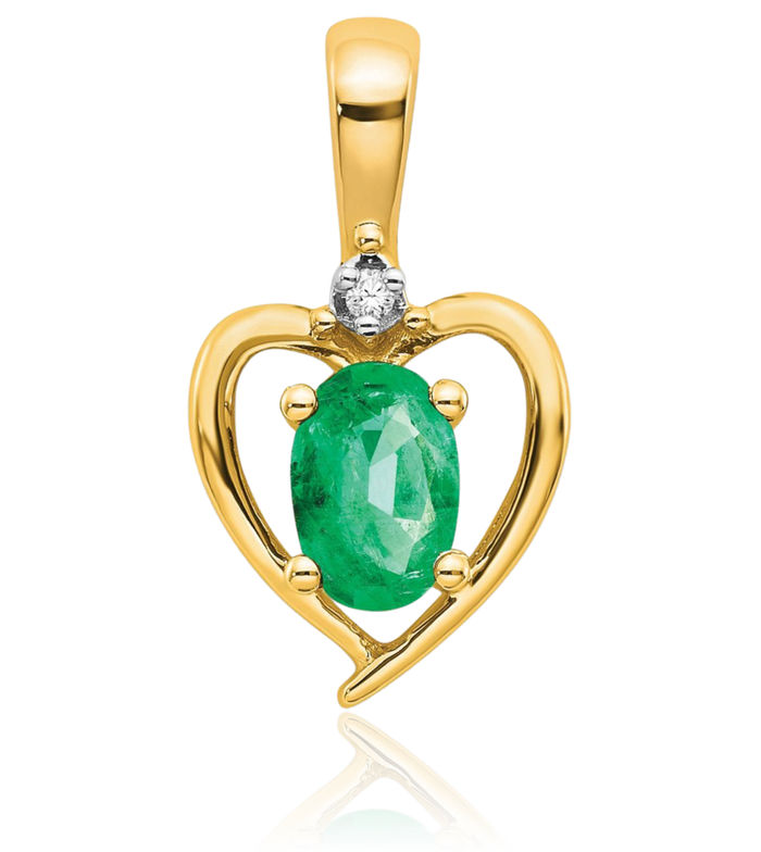 14K Solid Yellow Gold Green Emerald Diamond Heart Necklace Gemstone Pendant Charm April May Birthstone Jewelry