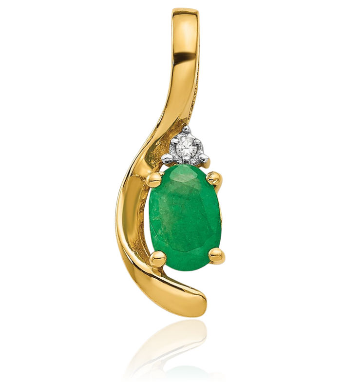 14K Solid Yellow Gold Green Emerald Diamond Necklace Gemstone Pendant Charm April May Birthstone Jewelry