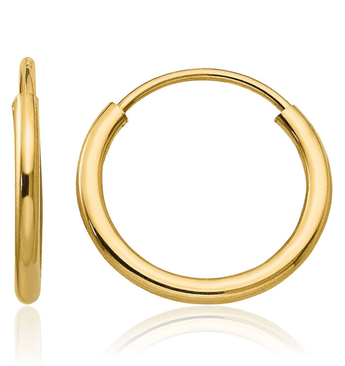 14K Solid Yellow Gold Endless Round Huggie Mini Hoop Earrings