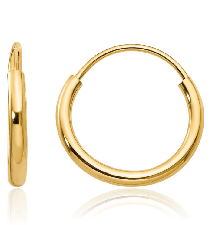 14K Solid Yellow Gold Endless Round Huggie Mini Small Hoop Earrings