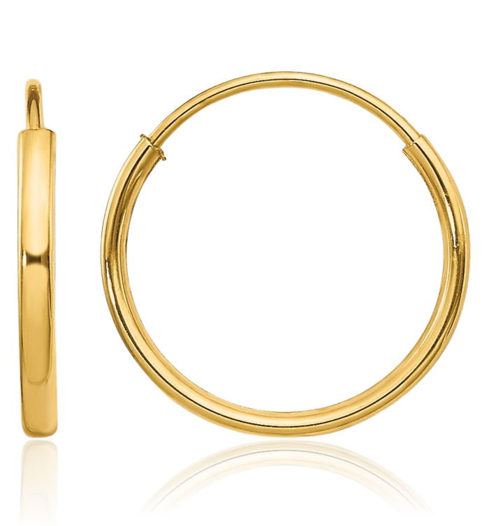 14K Solid Yellow Gold Endless Round Huggie Mini Small Hoop Earrings