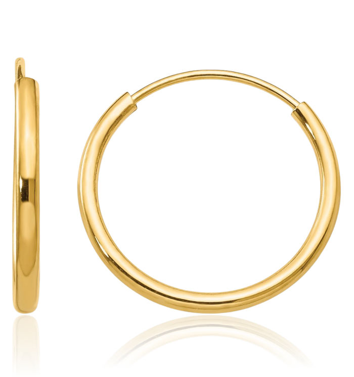 14K Solid Yellow Gold Endless Round Huggie Small Hoop Earrings