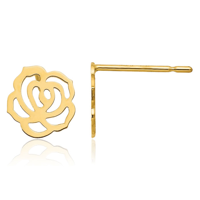 14K Solid Yellow Gold Flower Stud Earrings