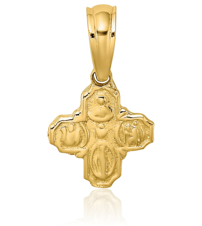 14K Solid Yellow Gold Four Way Holy Cross Religious Medal Necklace Christian Pendant Scapular Charm