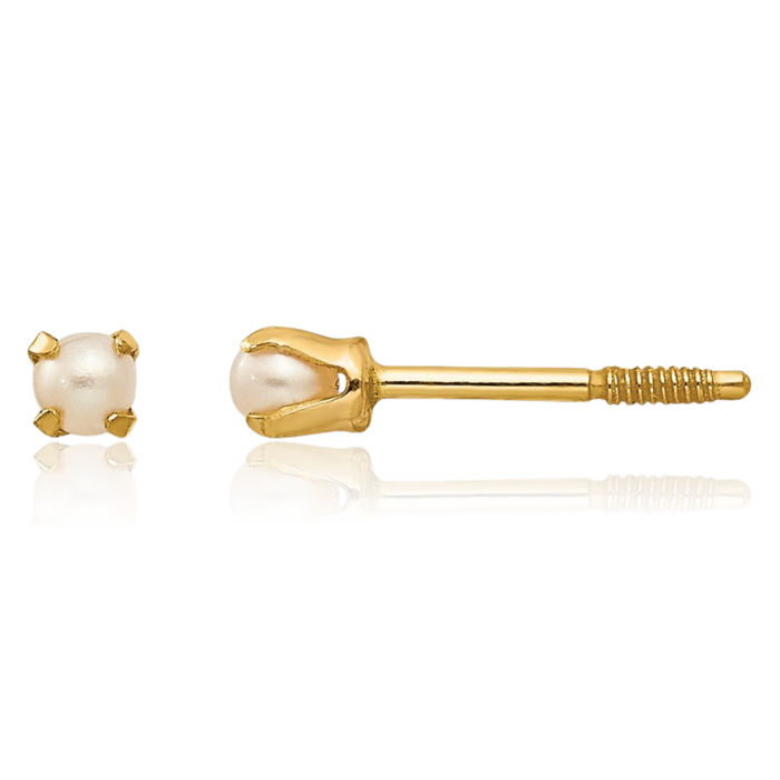 14K Solid Yellow Gold Freshwater Cultured Pearl Stud Earrings June Birthstone Jewelry