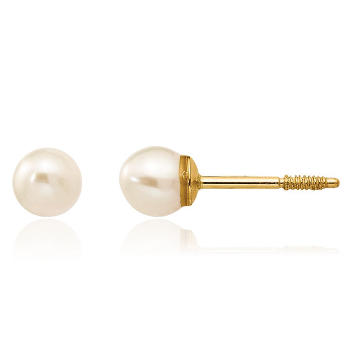 14K Solid Yellow Gold Freshwater Cultured Pearl Stud Earrings