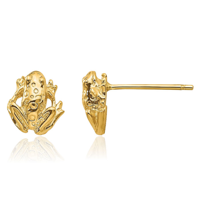 14K Solid Yellow Gold Frog Stud Earrings
