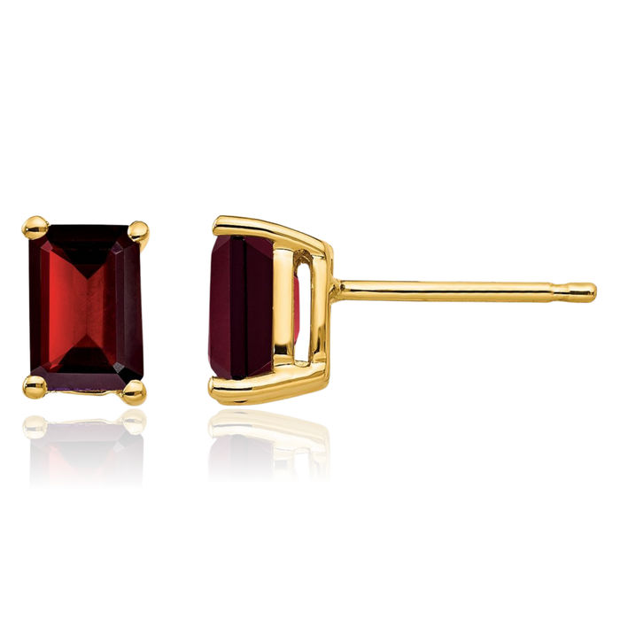 14K Solid Yellow Gold Red Garnet Studs Gemstone Solitaire Earrings January Birthstone Jewelry