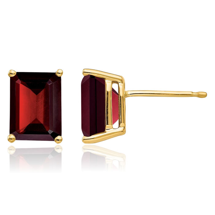 14K Solid Yellow Gold Red Garnet Studs Gemstone Solitaire Earrings January Birthstone Jewelry