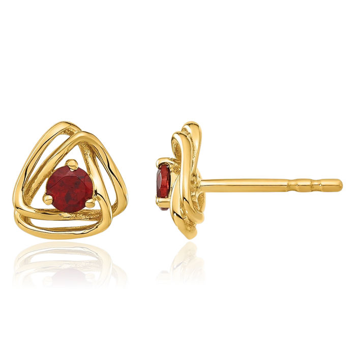 14K Solid Yellow Gold Red Garnet Stud Earrings January Birthstone Jewelry