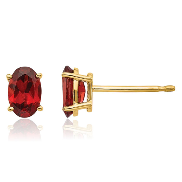 14K Solid Yellow Gold Red Garnet Studs Gemstone Earrings January Birthstone Jewelry