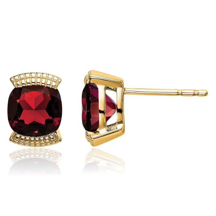 14K Solid Yellow Gold Red Garnet Studs Gemstone Earrings January Birthstone Jewelry