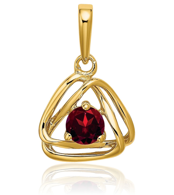 14K Solid Yellow Gold Red Garnet Triangle Necklace Charm Gemstone Pendant January Birthstone Jewelry