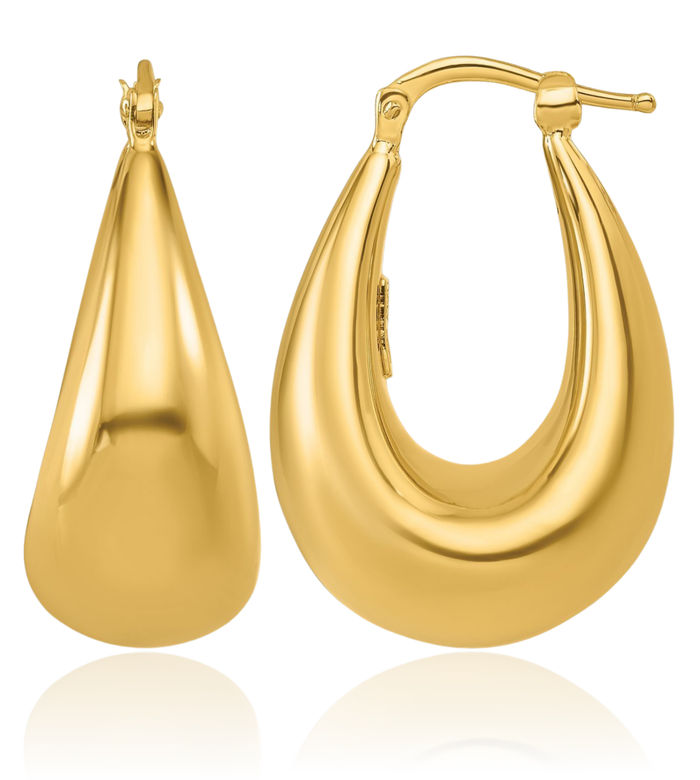 14K Solid Yellow Gold Graduated Oval Medium Hoop Earrings