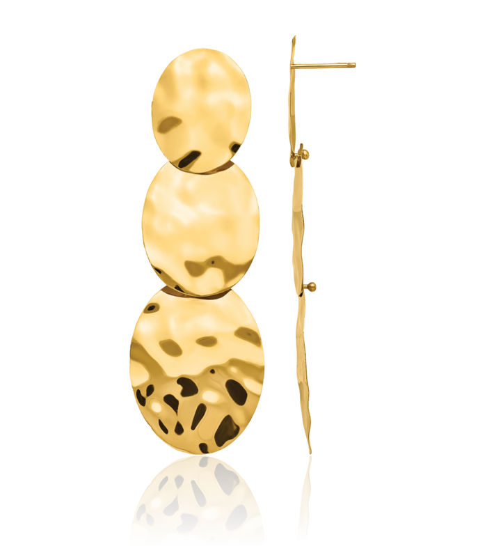 14K Solid Yellow Gold Hammered Drop Dangle Earrings