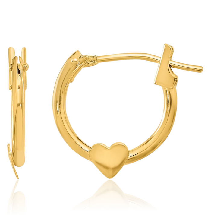 14K Solid Yellow Gold Heart Friendship Huggie Mini Hoop Earrings