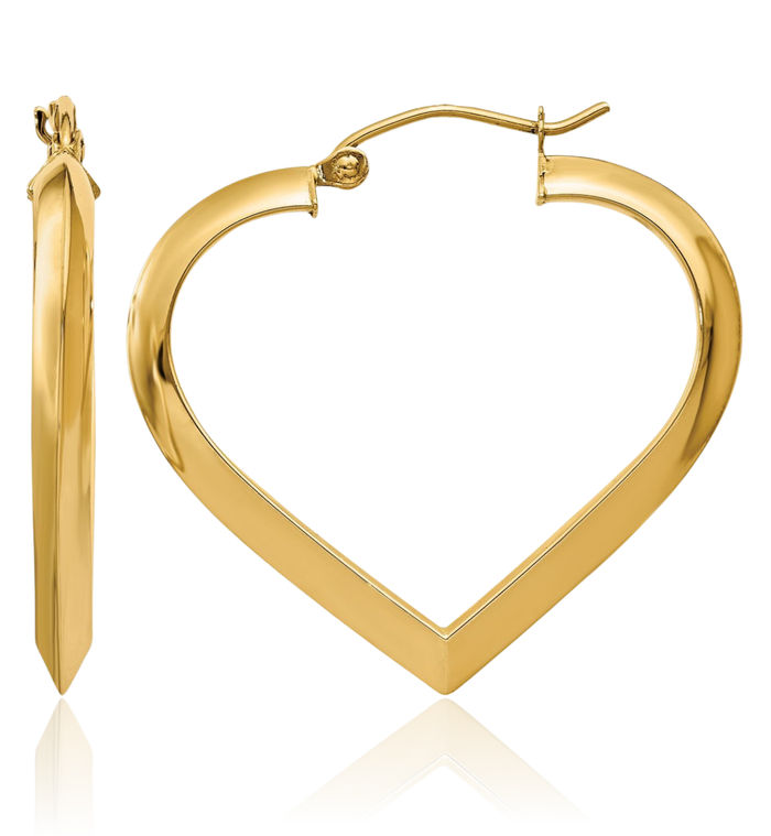 14K Solid Yellow Gold Heart Friendship Medium Hoop Earrings