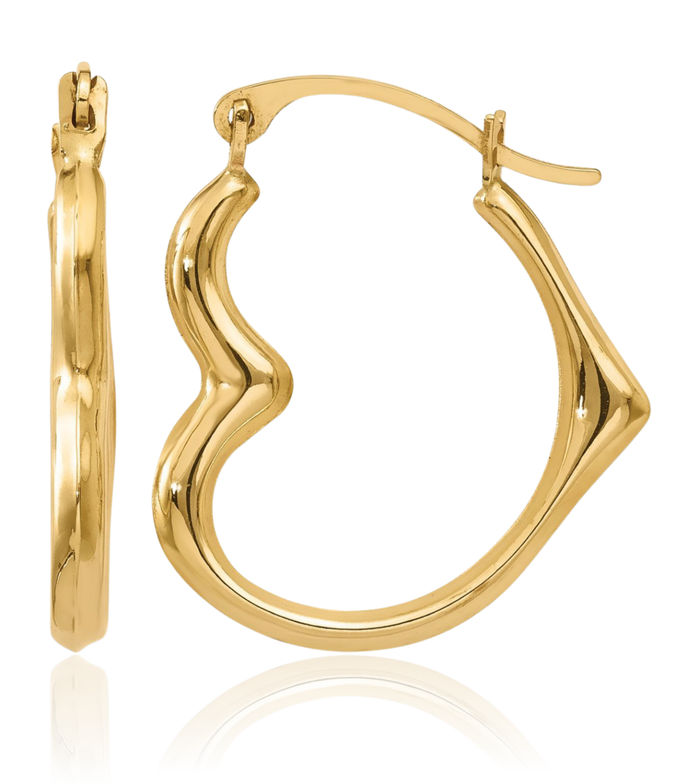14K Solid Yellow Gold Heart Friendship Small Hoop Earrings