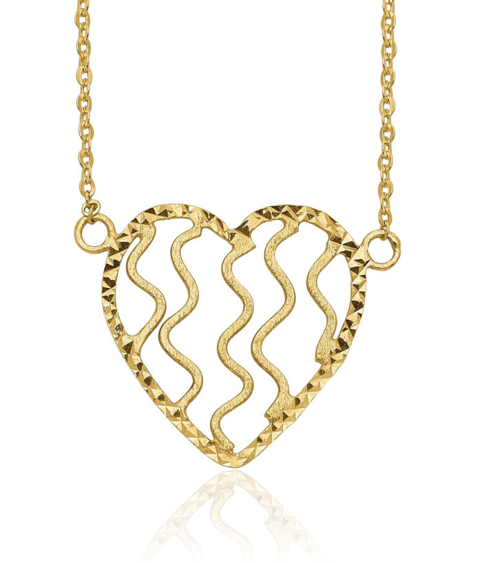 14K Solid Yellow Gold Heart Necklace Love Pendant Friendship Charm Chain