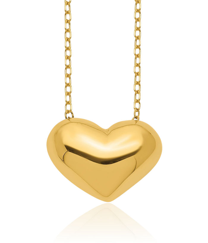 14K Solid Yellow Gold Heart Necklace Love Pendant Friendship Charm Chain