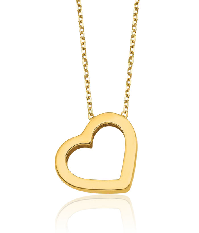 14K Solid Yellow Gold Heart Necklace Love Pendant Friendship Charm Chain