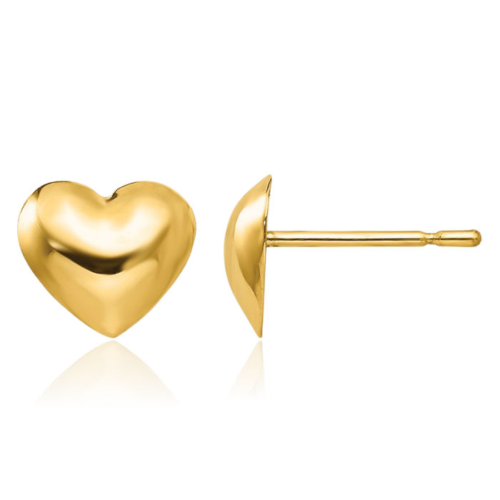 14K Solid Yellow Gold Heart Stud Earrings