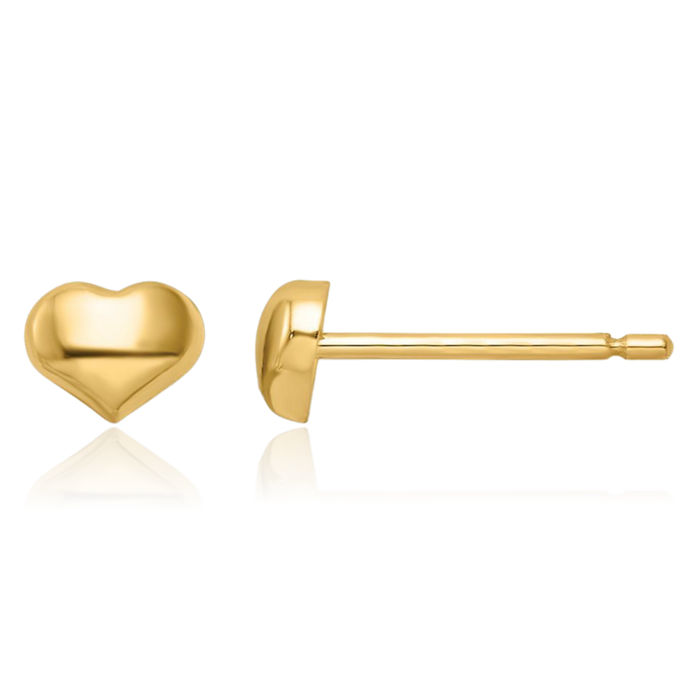 14K Solid Yellow Gold Heart Stud Earrings
