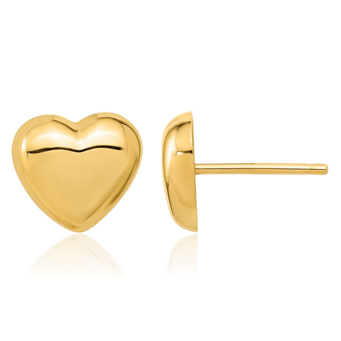 14K Solid Yellow Gold Heart Stud Earrings