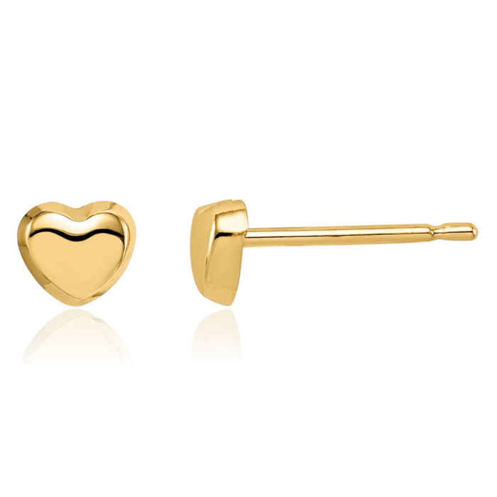 14K Solid Yellow Gold Heart Stud Earrings